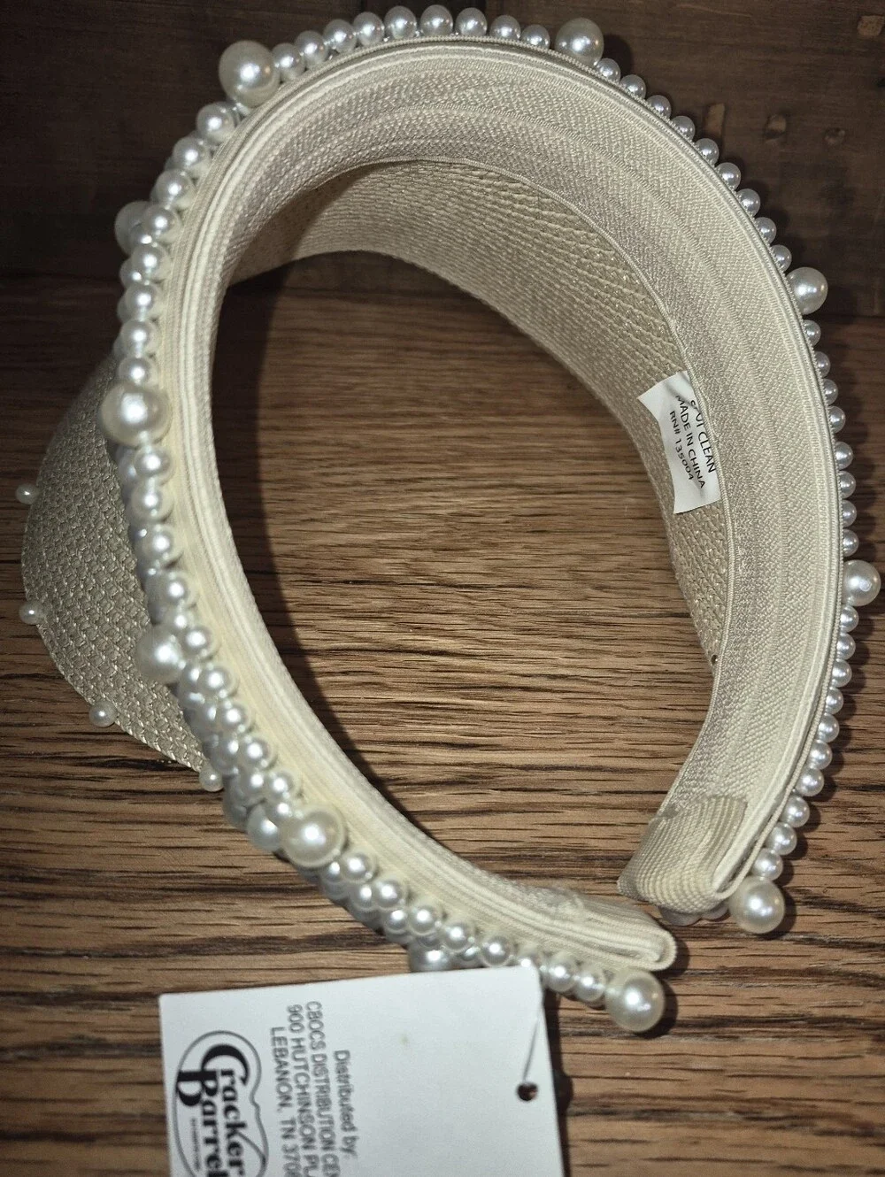 Cracker Barrel Cream Pearl Trim Sun Visor